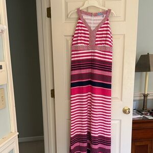Women’s Pink Striped Maxi Dress - Sleeveless Summer Style